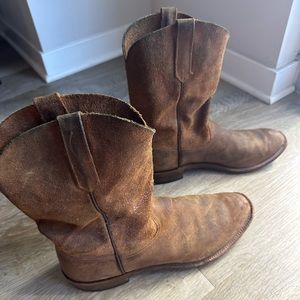 Rios of Mercedes Men's Cowhide Suede Cowboy Boots - Distressed Sahara